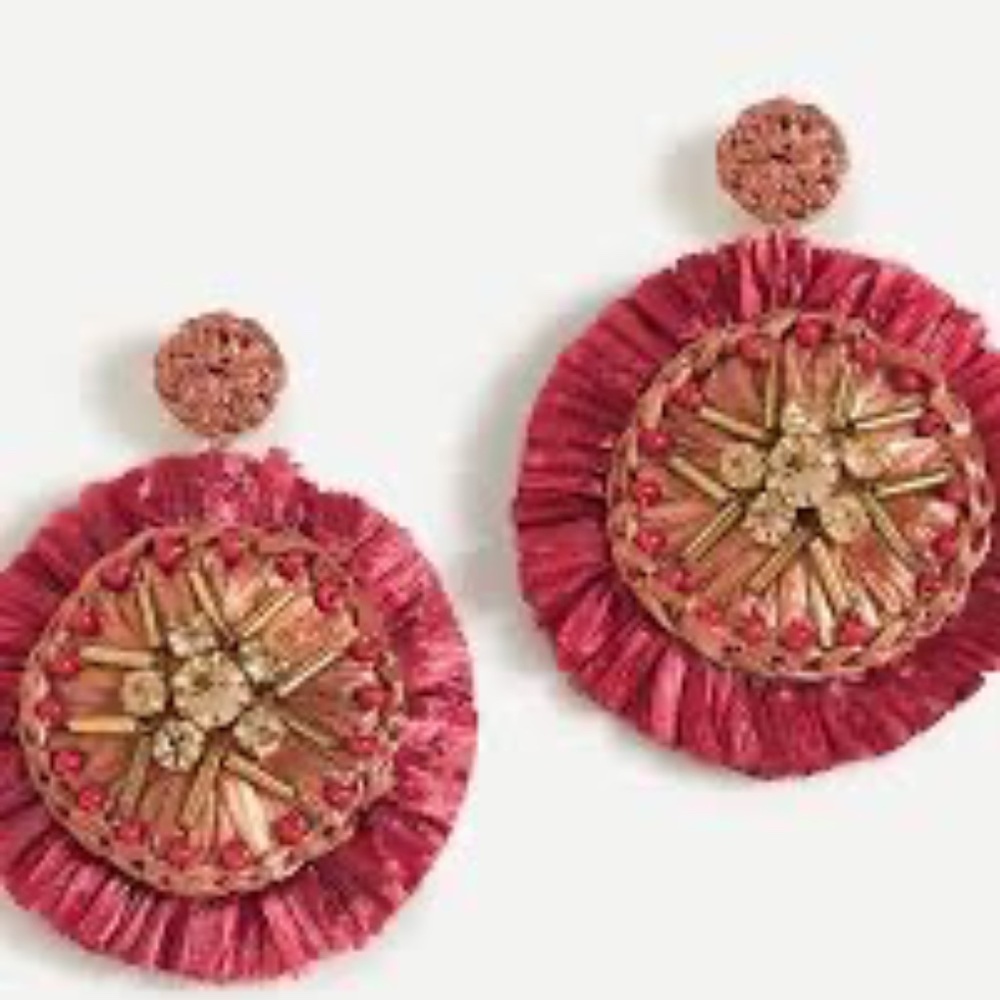 NWT J. Crew Raffia Sparkle Earrings Pink